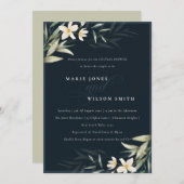 Marine Blanc Vert Floral Couples Invitation douche (Devant / Derrière)