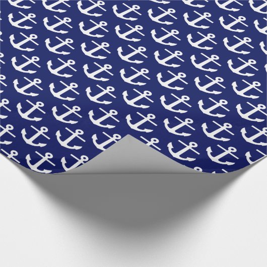 Marine Blauw 5c Wit Nautische Ankers Patroon Cadeaupapier (Hoek)