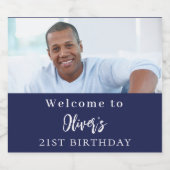 Marine blauw aangepaste foto welkom verjaardag bier etiket (Enkel label)