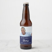 Marine blauw aangepaste foto welkom verjaardag bier etiket (Voorkant)