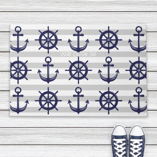 Marine Blauw Anker Boot Wiel Grijsgestreept Mariti Deurmat