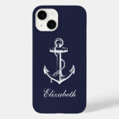 Marine Blauw  Anker Monogram Case-Mate iPhone Case (Achterkant)