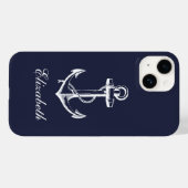 Marine Blauw  Anker Monogram Case-Mate iPhone Case (Achterkant (horizontaal))