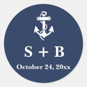 Marine Blauw Anker Nautisch Strand Oceaan Bruiloft Ronde Sticker