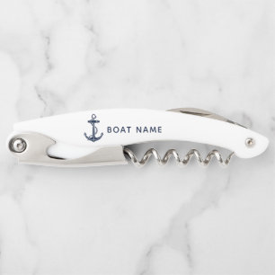 Marine Blauw Anker Nautische Boot Naam Custom Kurkentrekker