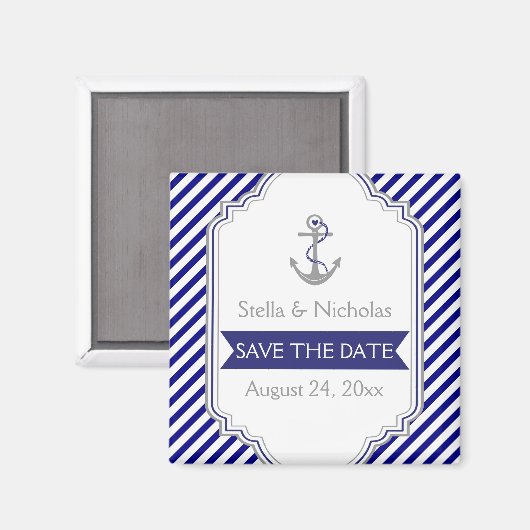 Marine blauw anker nautische bruiloft Save the Dat Magneet (Voorkant / Achterkant)