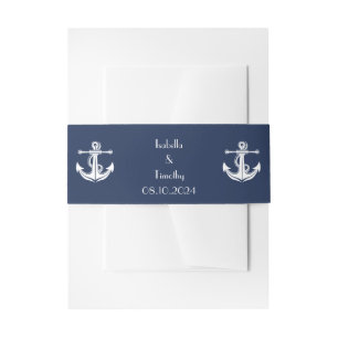 Marine Blauw Anker Nautische Kust Elegante Bruilof Uitnodigingen Wikkel