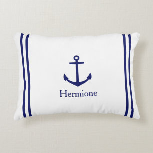 Marine Blauw Anker op Wit Gepersonaliseerd Accent Kussen