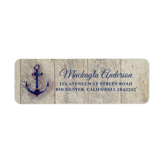 Marine Blauw Anker Rustiek Driftwood Nautisch Etiket (Voorkant)