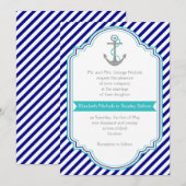 Marine blauw, aqua anker & strepen nautische bruil kaart (Voorkant / Achterkant)