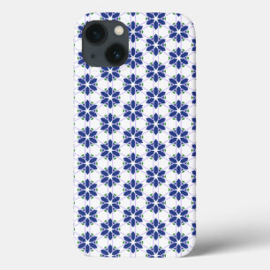 Marine Blauw Bloemen Mozaïek iPhone 13 Hoesje