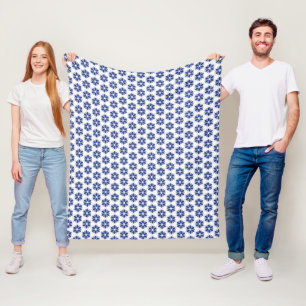 Marine Blauw Bloemen Mozaïek Fleece Deken