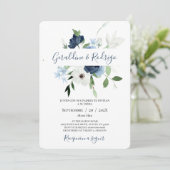 Marine Blauw Bloemen Spaans Bruiloft Kaart (Staand voorkant)