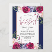 Marine Blauw Blush & Bourgondië Pioen Bloemen Brui Kaart (Voorkant)