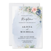 Marine Blauw & Blush Roze Bloem Huwelijk Receptie