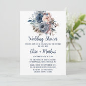 Marine Blauw Blush Roze Rozen Bruiloft Douche Kaart (Staand voorkant)