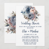 Marine Blauw Blush Roze Rozen Bruiloft Douche Kaart (Voorkant / Achterkant)