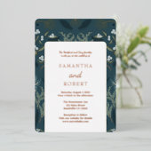 Marine Blauw Botanisch Wit Winter Bruiloft Folie Uitnodiging (Staand Voorkant)