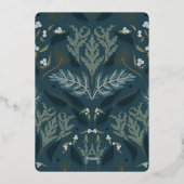 Marine Blauw Botanisch Wit Winter Bruiloft Folie Uitnodiging (Achterkant)