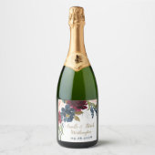 Marine Blauw Bourgondië Blush Roze Zilver Goud Bru Sparkling Wijnetiket (Voorkant)