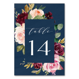 Marine Blauw Bourgondië Goud Blush Roze Bloemen Br Kaart