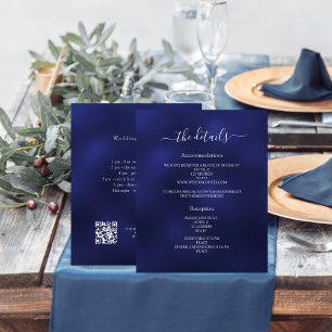 Marine blauw bruiloft programma details QR