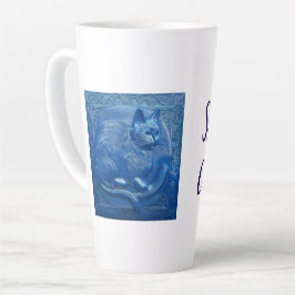 Marine blauw Custom Art Nouveau kat Stijlvolle Cat Latte Mok