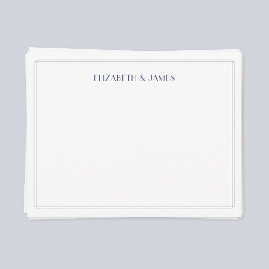 Marine Blauw Eenvoudige Moderne Art Deco Paar Name Notitiekaartje