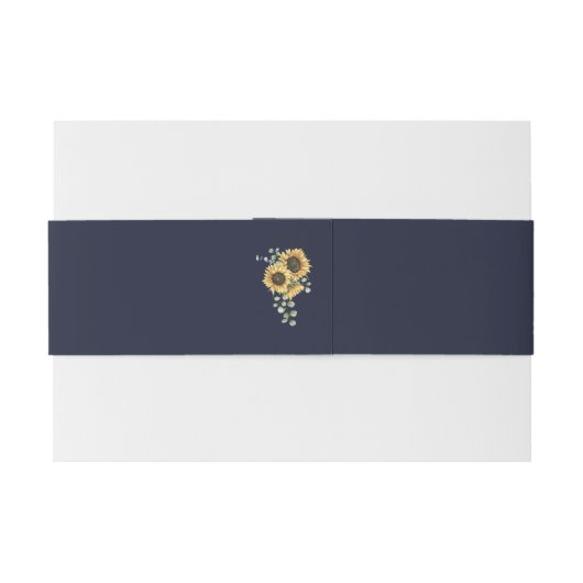 Marine Blauw Effen Kleur Bruiloft Zonnebloem Uitnodigingen Wikkel (Achterkant Voorbeeld)