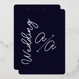 Marine Blauw Effen Kleur Zilveren Folie Wedding Folie Uitnodiging