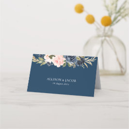 Marine Blauw en Blush Bloemen Gevouwen Trouwen