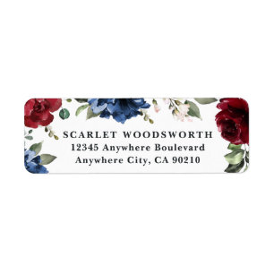 Marine Blauw en Bourgondië Blush Roze Bloemen Brui Etiket