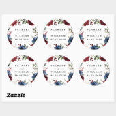 Marine Blauw en Bourgondië Blush Roze Bloemen Brui Ronde Sticker (Vel)