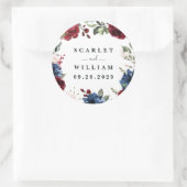 Marine Blauw en Bourgondië Blush Roze Bloemen Brui Ronde Sticker (Tas)