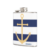 Marine Blauw en Geel Monogram Ankerkolf Heupfles (Links)