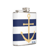 Marine Blauw en Geel Monogram Ankerkolf Heupfles (Rechts)