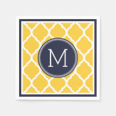 Marine Blauw en Geel Quatrefoil Huwelijksmonogram Servetten (Voorkant)