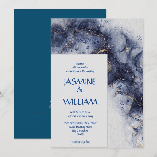 Marine Blauw en Goud Agaat Modern Marmer Kaart (Voorkant / Achterkant)