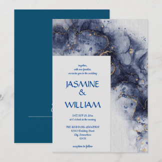 Marine Blauw en Goud Agaat Modern Marmer Kaart