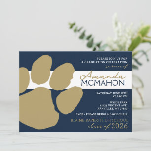 Marine Blauw en Goud Elegante Pawprint (Foto Terug Kaart