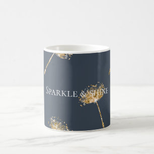 Marine Blauw en Goud Faux Glitter Paardenbloem Blo Koffiemok