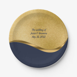 Marine blauw en goud gepersonaliseerde bruiloft papieren bordje