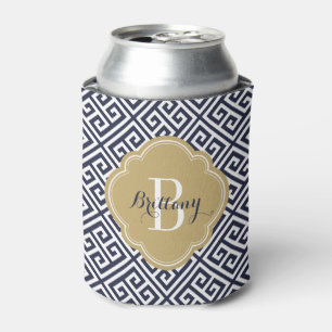 Marine Blauw en Goud Griekse Sleutel Monogram Blikjeskoeler