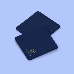 Marine blauw en goud monogram bier onderzetter