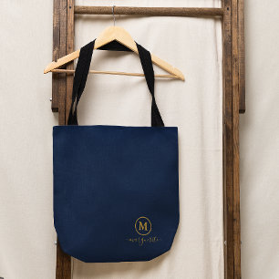 Marine blauw en goud monogram draagtas