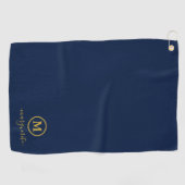 Marine blauw en goud monogram golfhanddoek (Horizontaal)