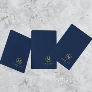 Marine blauw en goud monogram pokerkaarten