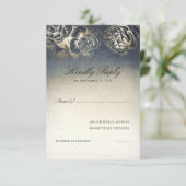  marine blauw en goud RSVP Kaartje (Staand voorkant)