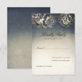  marine blauw en goud RSVP Kaartje (Voorkant / Achterkant)