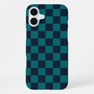Marine Blauw en Groen Checkerboard iPhone 16 Plus Hoesje